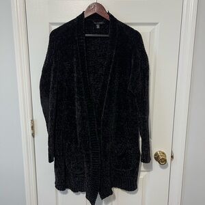 Saks Fifth Avenue Black Label Black Plush Open-Front Cardigan